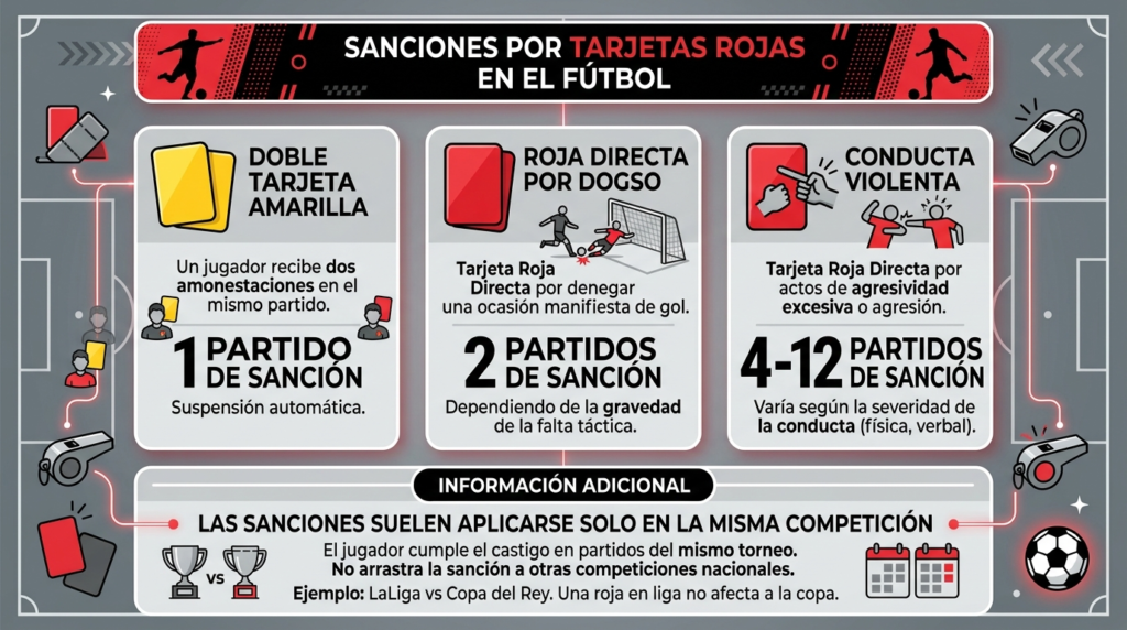 infografia para ¿Cuántos partidos se pierde un jugador con tarjeta roja
