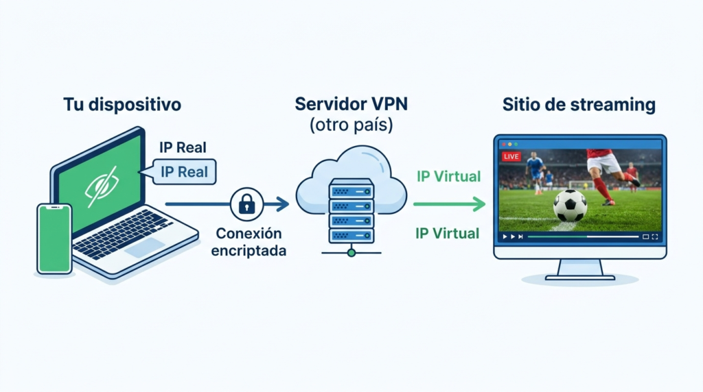 infografia para ¿Cómo funciona una VPN para ver fútbol en vivo